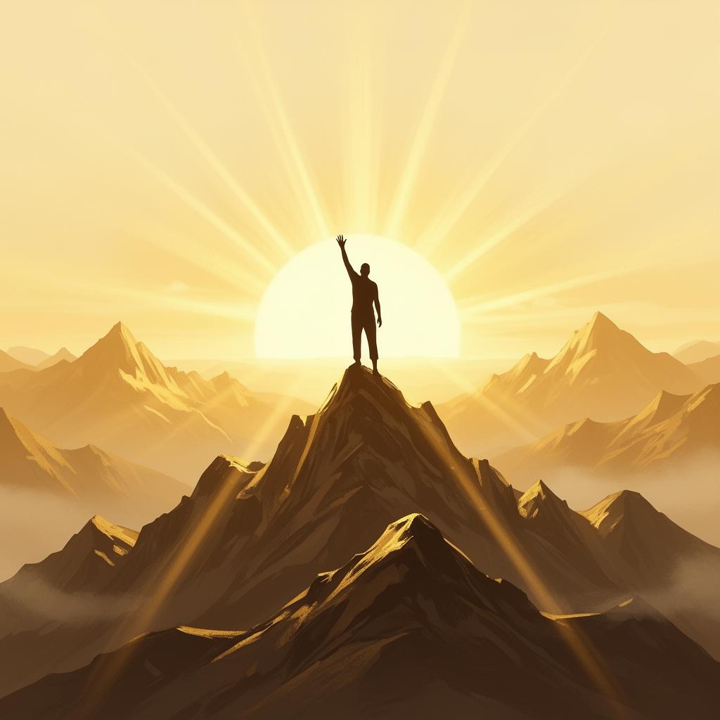 Persona en la cima de la montaña al amanecer